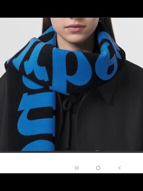 Burberry Logo Wool Jacquard Scarf BLUE NWT